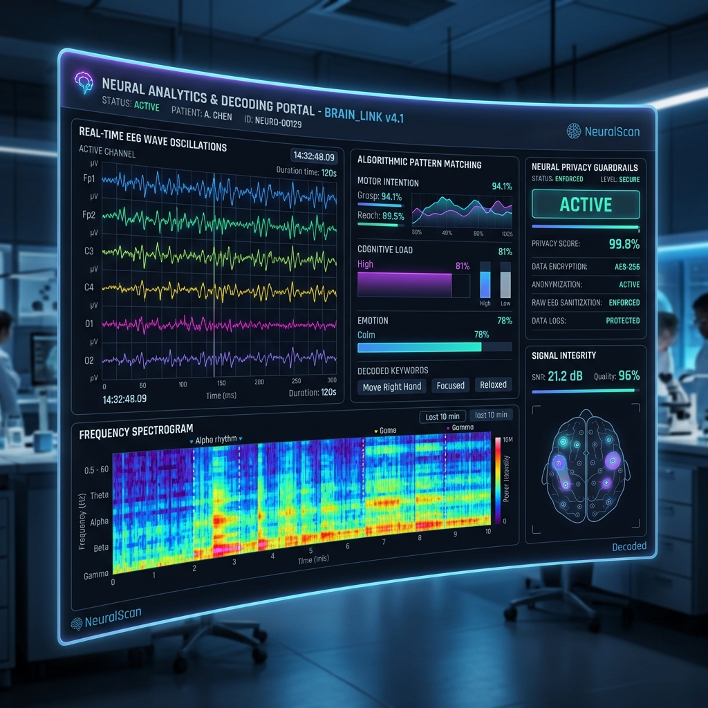 Neural Telemetry Decoding Dashboard and EEG Spectrogram